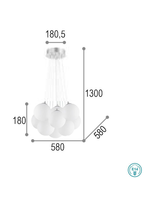 Ideal Lux Mapa Bianco SP11 Κρεμαστό Φωτιστικό για 11 Λαμπτήρες E14 Λευκό 58x58εκ. 131924 - second view